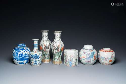 Six various Chinese porcelain vases and a covered jar, 19/20...