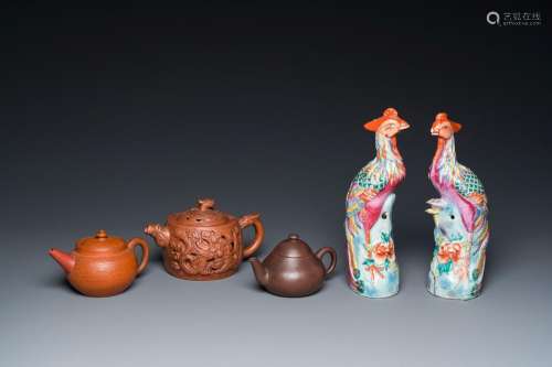 Three Chinese Yixing stoneware teapots with covers and a pai...