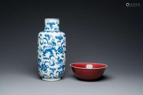 A Chinese blue and white 'Buddhist lions' vase and a 'langya...