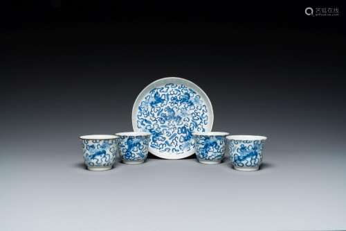 Four Chinese blue and white 'Buddhist lions' cups and their ...