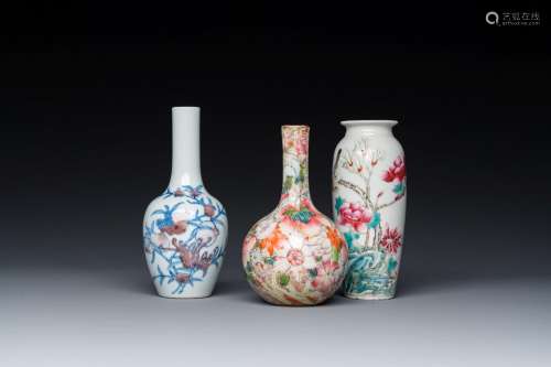 Three Chinese famille rose and blue, white and copper-red va...