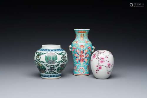 Three small Chinese doucai and famille rose vases, 19/20th C...