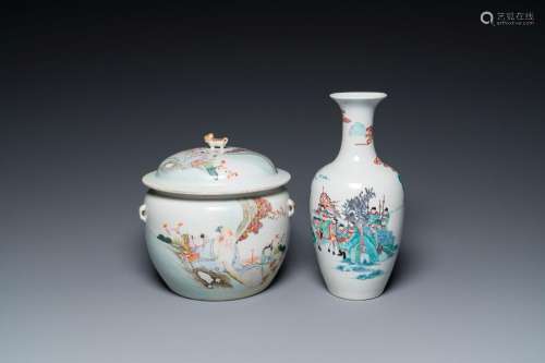 A Chinese doucai vase and a qianjiang cai bowl and cover, 19...