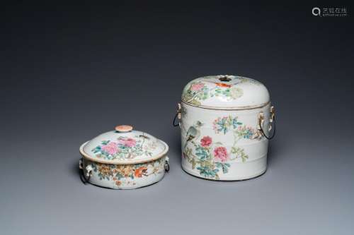 Two Chinese qianjiang cai bowls and covers, Tongzhi mark, 19...