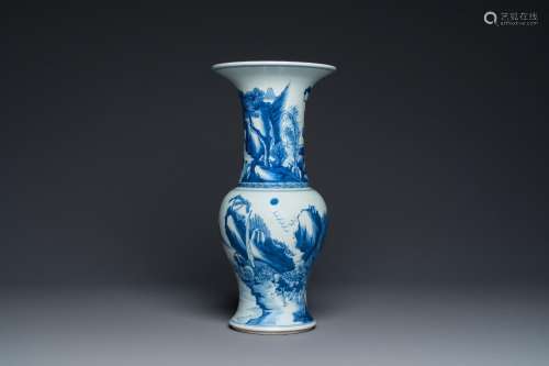 A Chinese blue and white 'yenyen' vase with figures in a lan...