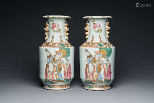 A pair of Chinese Canton famille rose 'immortals' vases, 19t...