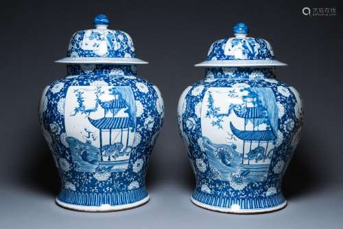 An exceptionally large pair of Chinese blue and white vases ...