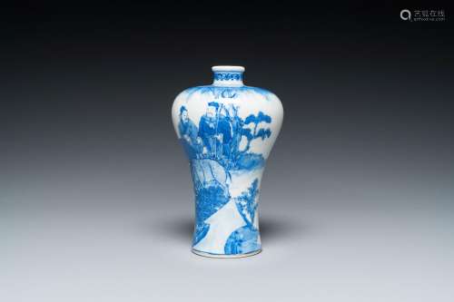 A fine Chinese blue and white 'meiping' vase with farmers wi...