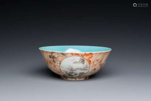 A Chinese faux-bois bowl with grisaille medallions, Qianlong...