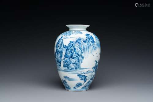 A Chinese blue and white 'mountainous landscape' vase, Kangx...
