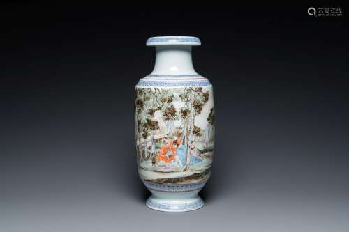 A Chinese famille rose 'musicians' vase, Hongxian mark, Repu...