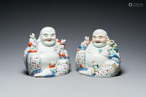 A pair of Chinese famille rose Buddha figures, Zhu Mao Ji Za...