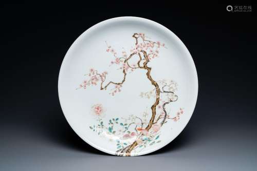 A Chinese famille rose 'prunus tree' dish, Yongzheng mark, R...