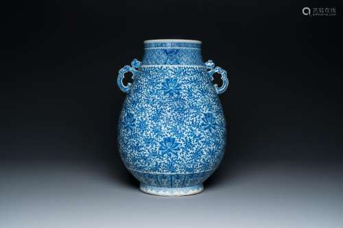 A Chinese blue and white 'hu' vase with lotus scrolls, Qianl...