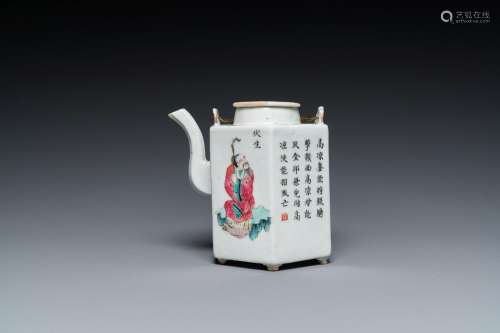 A Chinese hexagonal famille rose 'Wu Shuang Pu' teapot and c...