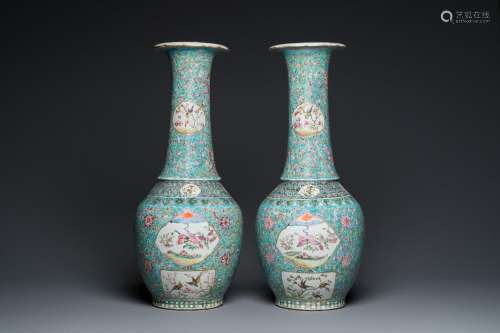 A pair of Chinese turquoise-ground famille rose vases, 19th ...