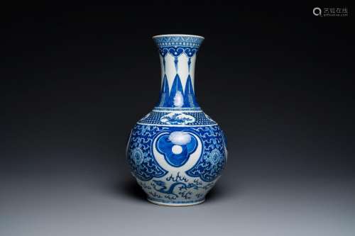 A Chinese blue and white bottle vase, 19th C.