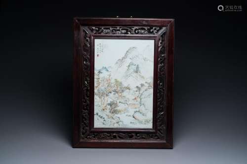 A Chinese rectangular qianjiangcai 'mountainous landscape' p...