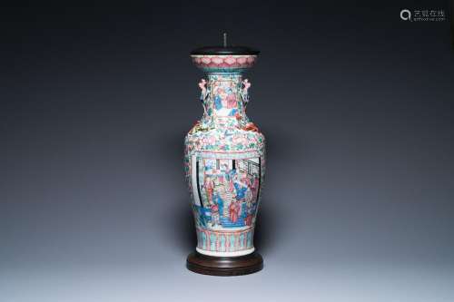 A Chinese famille rose vase with phoenix-shaped handles, 19t...