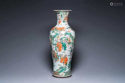 A large Chinese famille verte vase with narrative design, Ka...