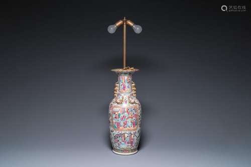 A Chinese Canton famille rose vase mounted as a lamp, 19th C...