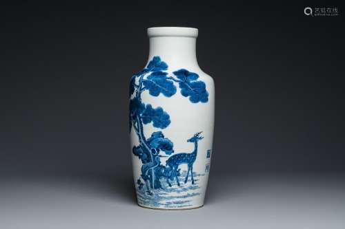 A Chinese blue and white 'deer and crane' vase, Tao Cheng Ta...