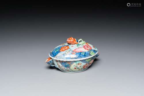A small Chinese famille rose 'tobacco leaf' tureen and cover...