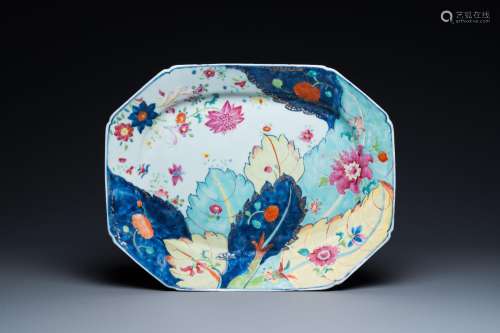 A large Chinese octagonal famille rose 'tobacco leaf' dish, ...