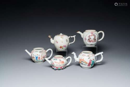 Five Chinese famille rose teapots, Yongzheng/Qianlong