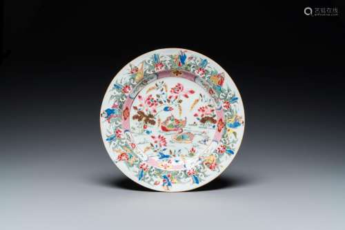 A Chinese famille rose plate with immortals and mandarin duc...