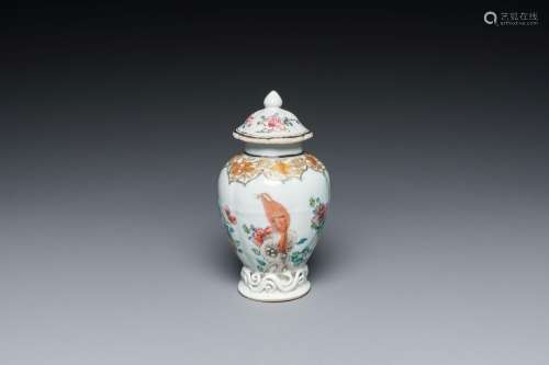 A Chinese famille rose tea caddy with a bird on a rock, Yong...