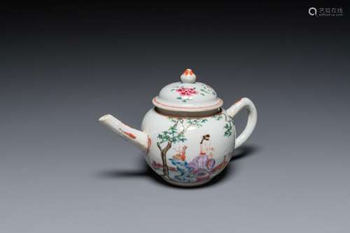 A Chinese famille rose 'lady and child' teapot and cover, 18...