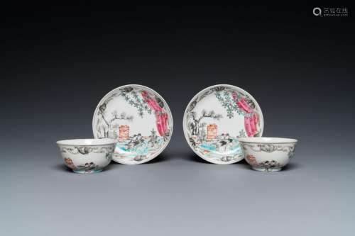 A pair of Chinese famille rose 'Valentine's doves' cups and ...