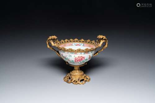 A Chinese gilt bronze-mounted famille rose bowl, Yongzheng