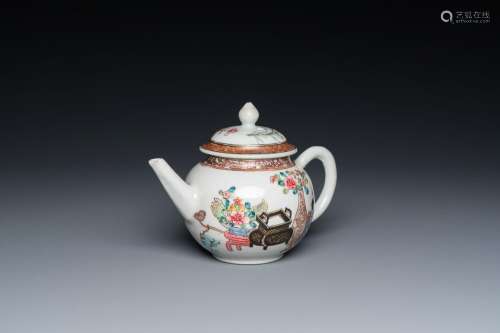 A Chinese famille rose 'antiquities' teapot and cover, Yongz...