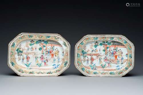 A pair of Chinese octagonal famille rose 'mandarin subject' ...