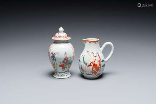 A Chinese famille rose 'mandarin subject' tea caddy and a ju...