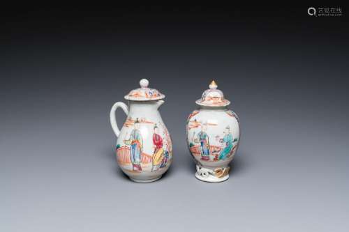 A Chinese famille rose 'mandarin subject' jug with cover and...