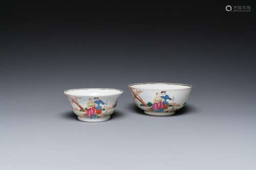 Two fine Chinese famille rose 'European subject' bowls, Qian...
