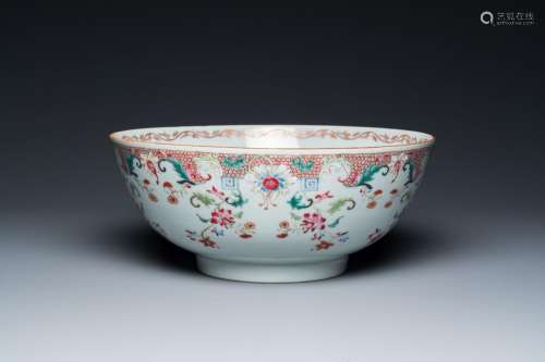 A Chinese famille rose punch bowl with floral design, Qianlo...