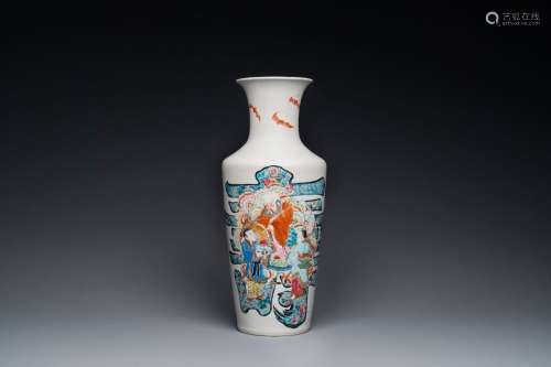 A Chinese famille rose rouleau vase with Shou Lao, Yongzheng