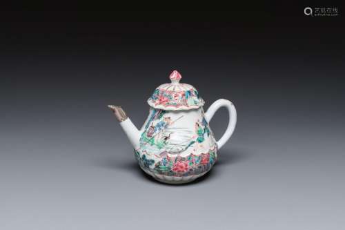 A Chinese famille rose 'fishermen' teapot and cover, Yongzhe...