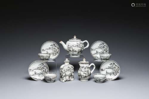 A Chinese grisaille 11-piece tea service with a European lad...