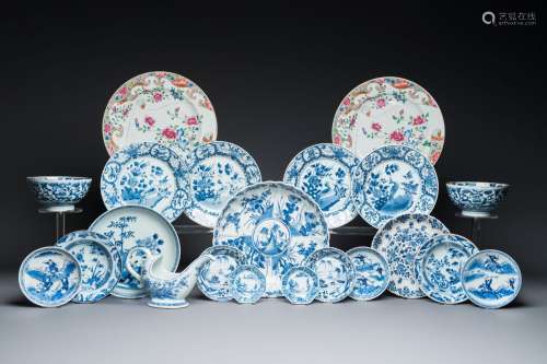 A varied collection of Chinese blue, white and famille rose ...