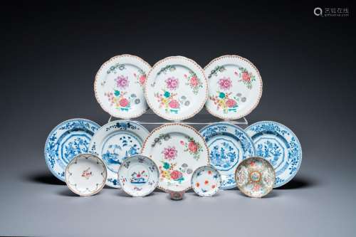 13 Chinese blue and white and famille rose porcelain wares, ...