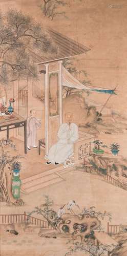 Chinese school: 'A scholar and his servant on a terrace', in...