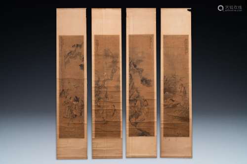 Luo Qing 羅清 (1821-1899): 'Four scrolls with figures in roc...