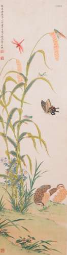 Zhao Hao 趙浩 '石佛' (1881-1949): 'Two quails and insects', ...