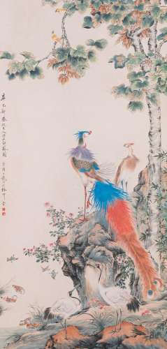 Follower of Yan Bolong 顏伯龍 (1898-1955): 'Two peacocks and...
