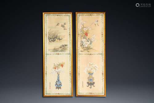 Wang Chengxun 王承勳 (19/20th C.): 'Birds and flower vases',...